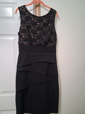Connected Apparel Black Lace Tiered Sheath Dress